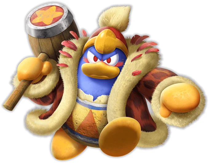 Then it wraps around with forgotten land and going forward, now this dedede which in a way channels his look from 64 and dreamland 3 is a VERY different design. It emphasizes the fat fuck aura of him but I love it. This is like a huggable dedede if that makes any sense 