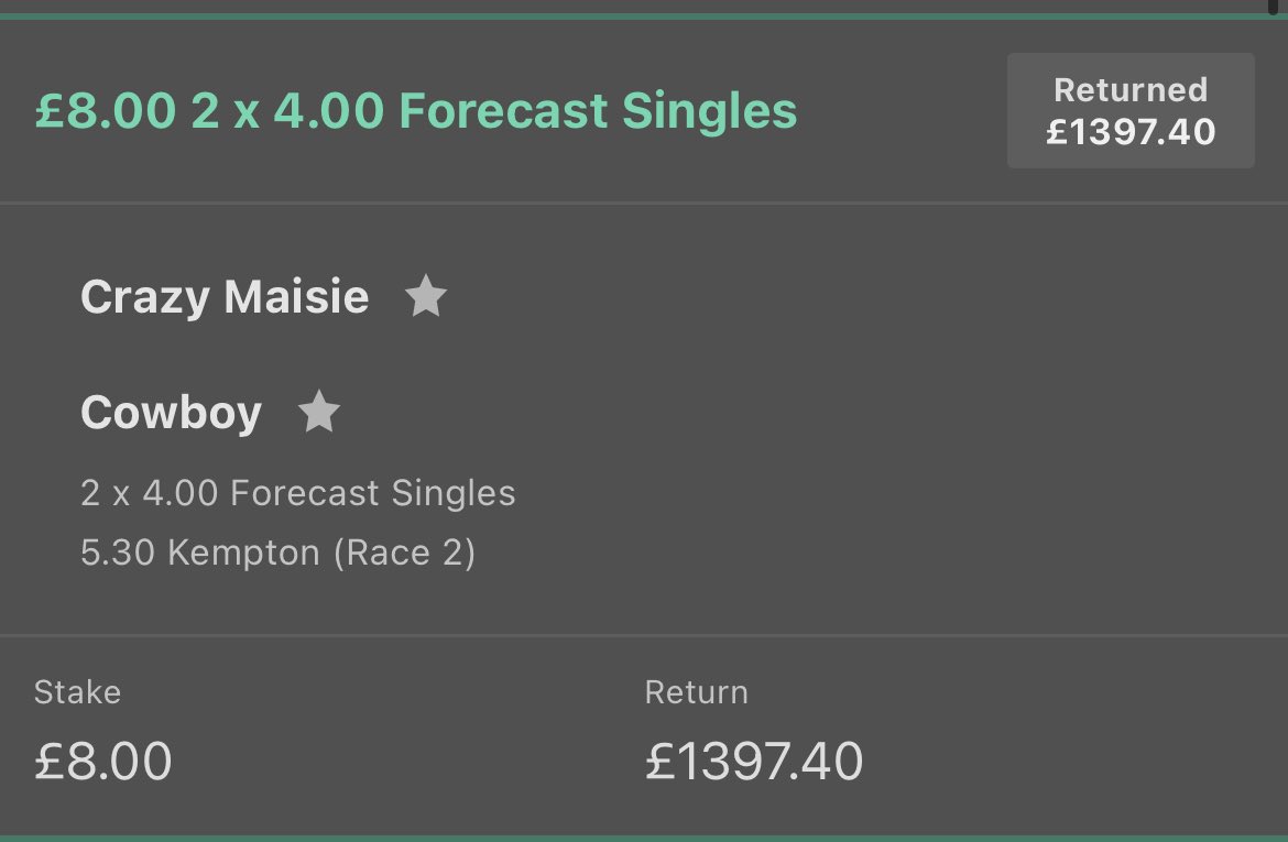 Did anyone else get the forecast 😂😂

349/1 FC 

Single tipped up and second tipped up in our members room 🚀🚀

That’s how you read a race card 💰💰💰

Telegramtips.co.uk 

(Another massive winner which we won’t add to our points) 🐎🐎🐎🐎

We are the best in the game 🚂