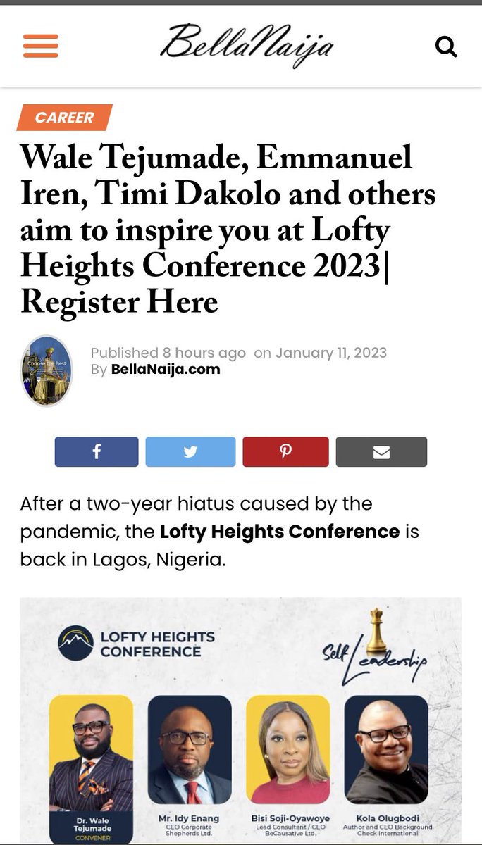 LoftyHeightsNG's tweet photo. Thank you, BellaNaija @bellanaijaonline for this partnership!

Have you registered for the conference yet? If you haven’t, use the link in bio.

#LHC2023 
#SelfLeadership
#LHCReloaded https://t.co/WHBrttn2Vs