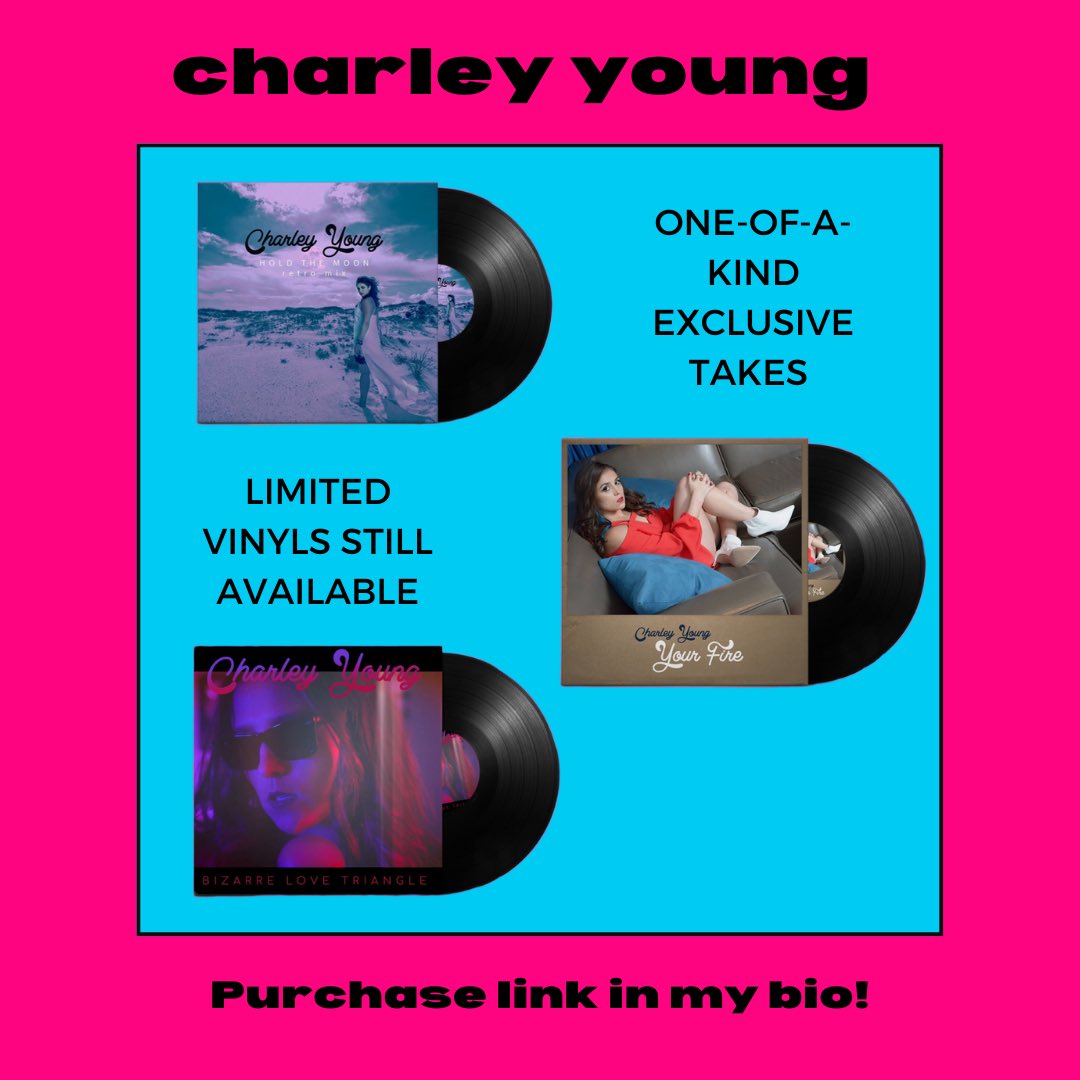 mscharleyyoung's tweet photo. Only a few exclusive one-of-a-kind vinyls remaining! Get yours before they run out! πΆ #synthpop #vinyl #exclusive #charleyyoung #holdthemoon #yourfire #bizarrelovetriangle https://t.co/kYRbVNoS8o
