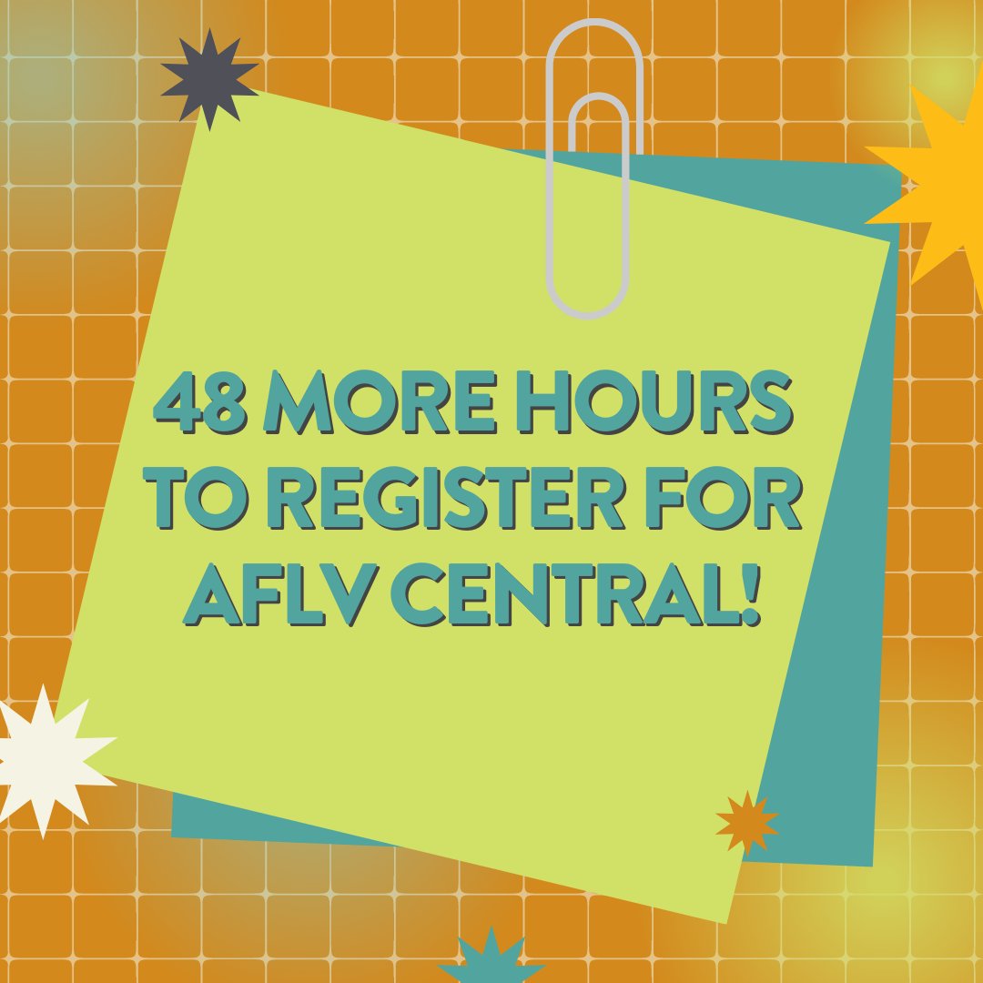 TeamAFLV's tweet photo. You have 48 more hours to register online for AFLV Central! The online portal will close on January 13 at 11:59 PM PST.
What are you waiting for?! Register today at this link: https://t.co/ZbfzlaG1OC
#AFLV #TeamAFLV #AFLVCentral https://t.co/8S0lkLHHO4