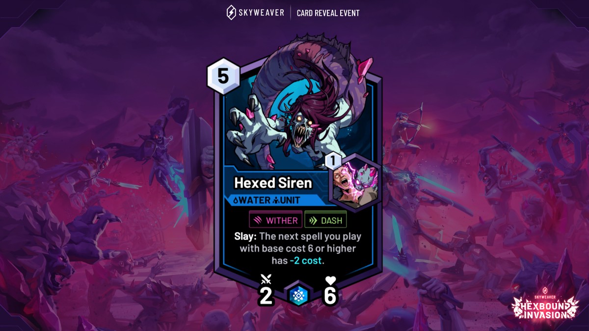 SkyweaverGame's tweet photo. 🧜♀️Be careful answering the siren's call, it might be spelltacular!
🧠Intellect builders, what do you think of these #Hexbound cards? They might overflow your decks with victories in the near future!
👀Keep up to date with all things Hexbound here: 🔗https://t.co/C0YQ1zb1SW https://t.co/wv2xrR2zuq