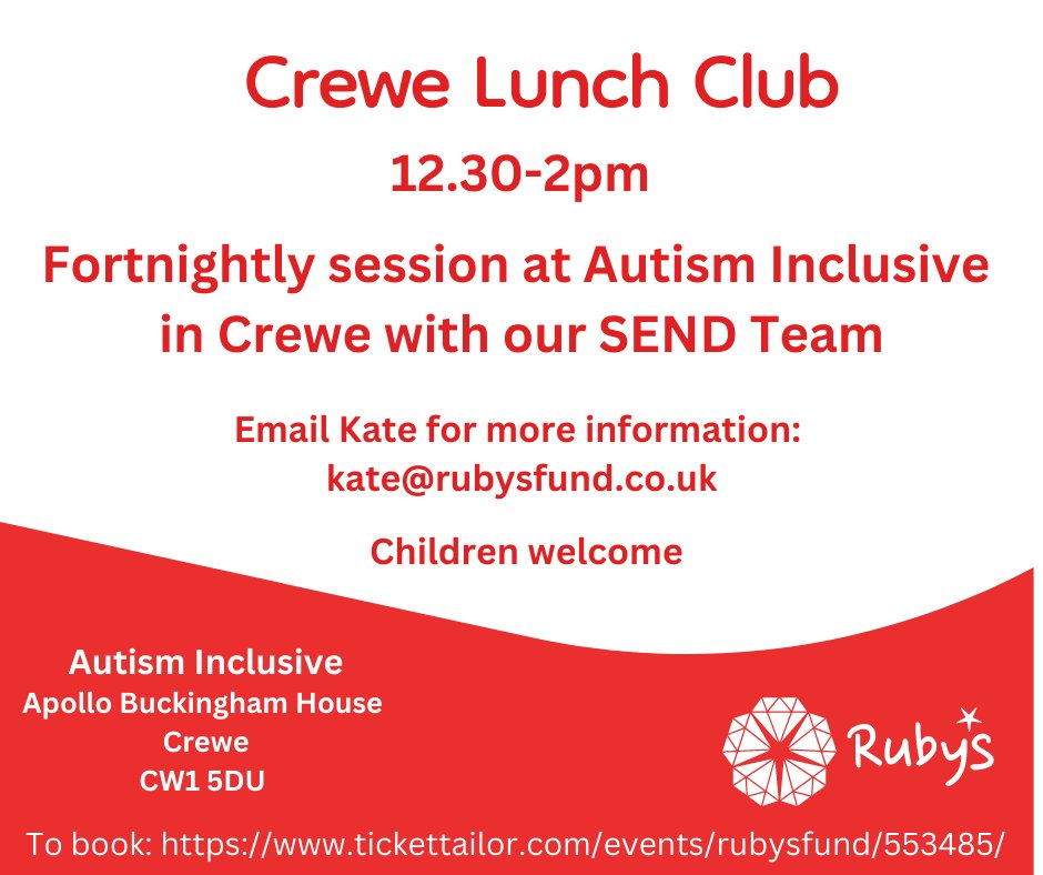 Tomorrow is our Crewe Lunch Club 12.30-2pm 
@stevemorganfdn
 #crewe #sendsupport #parentcarer #familysupport #ChangingLivesForGood