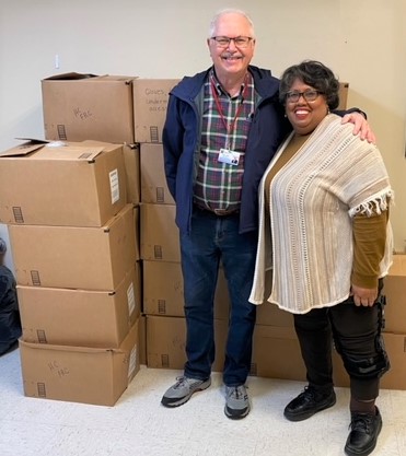 Henry County Public Schools Board of Education member Steve Dent was happy to deliver 21 boxes of new jackets and clothing to Renata Ingram, Family Resource Center Coordinator, today. The donation was made possible through the 16 Ways Foundation. Many thanks!! <a href="/16ways/">16Ways Foundation</a> #WeAreHenry