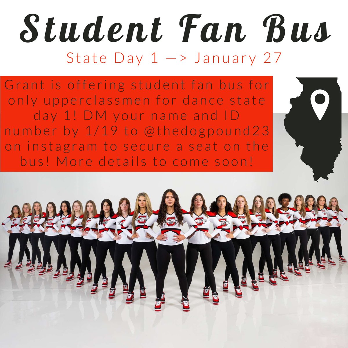 UPPERCLASSMAN DM us your name and student ID number if interested! More info to come after the dance team fights for their spot at state!!!