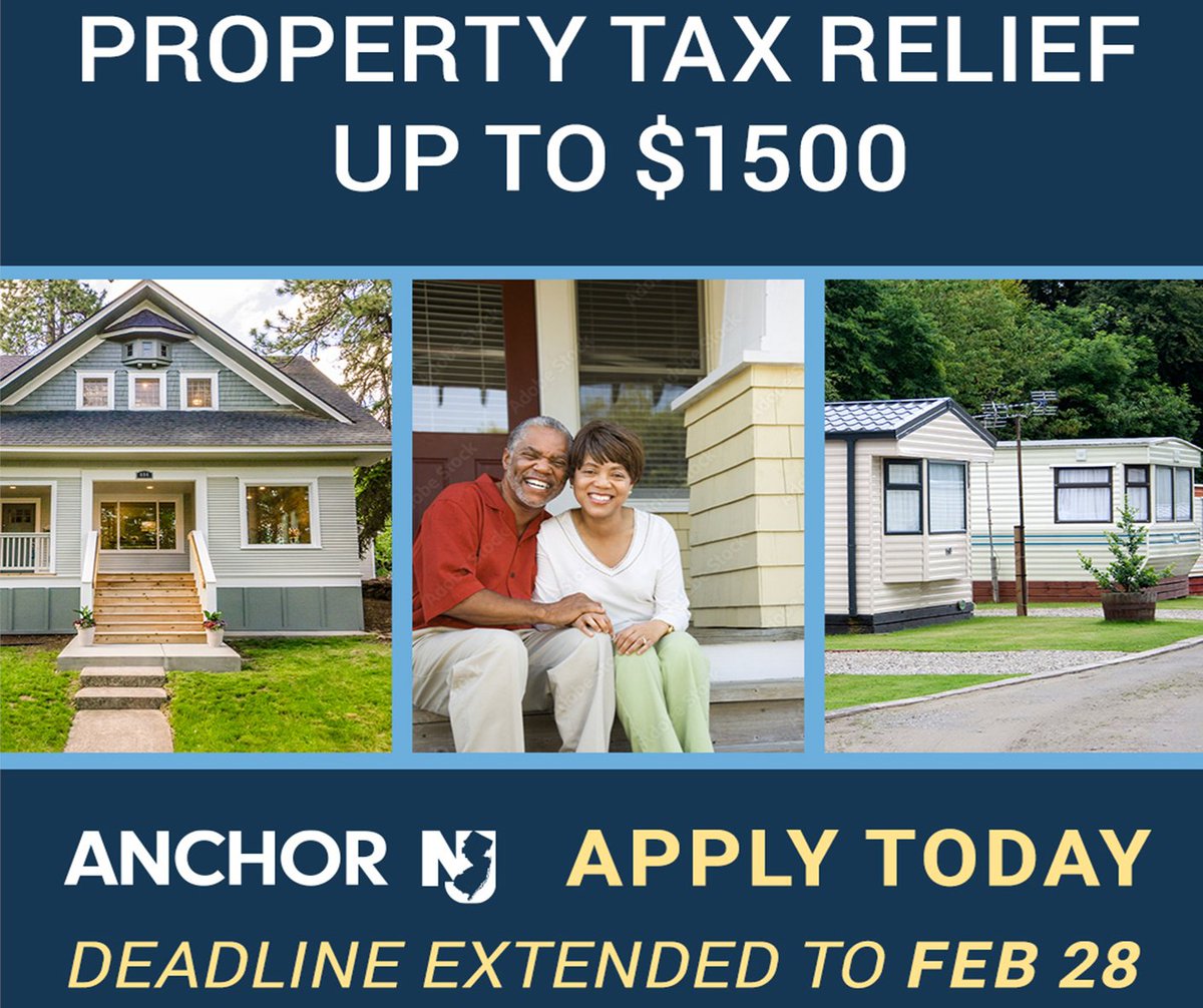 NJCivilService's tweet photo. One of the largest property tax relief programs in NJ history is officially underway – and you could qualify for up to $1,500. Don't believe us? Check your eligibility and apply for the  ANCHOR program today! https://t.co/NynGlPW3K6 

#CSCWorksForYou #ANCHOR #NewJersey https://t.co/bcSgXZ9UQi
