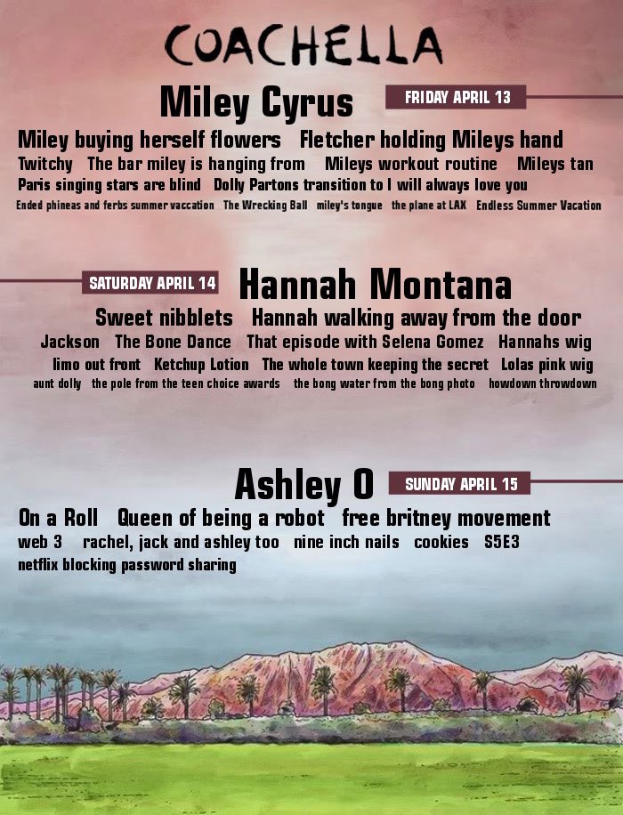 mileyworld's tweet photo. The Coachella lineup we were hoping for… FLOWERS TOMORROW! https://t.co/0NDW3UK3e0 https://t.co/Ohen3fTZPy