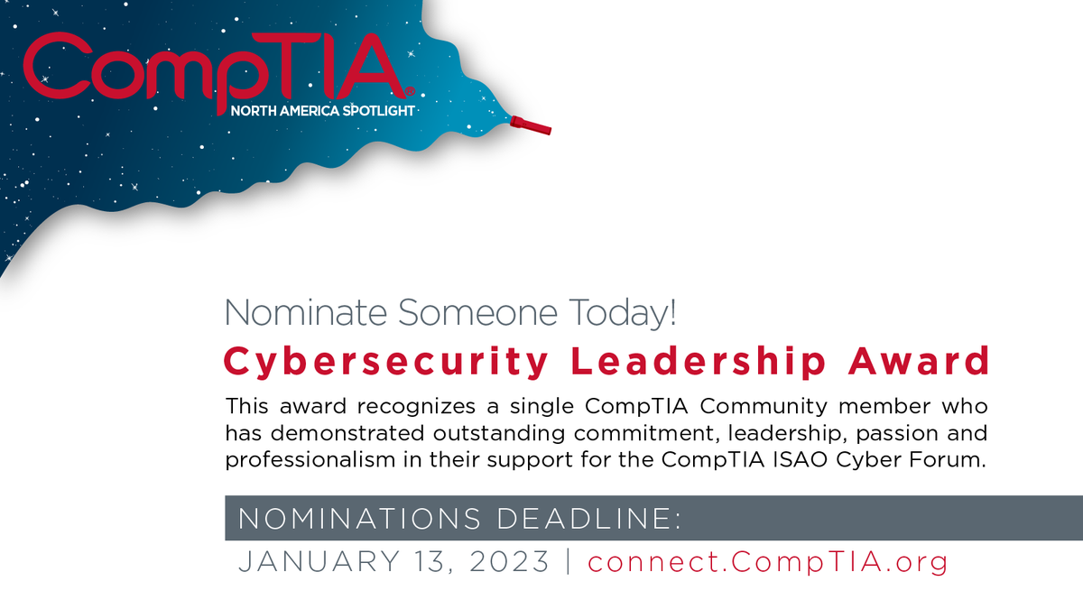 GTIAISAO's tweet photo. Nominations for the 2023 Spotlight Awards are closing soon!

Do you know an active ISAO member who is a good fit for the Cybersecurity Award? Nominate them today!

Find the full details and nomination link here👇 
https://t.co/6p1M2iCU5t https://t.co/3KOhoV8Qj6