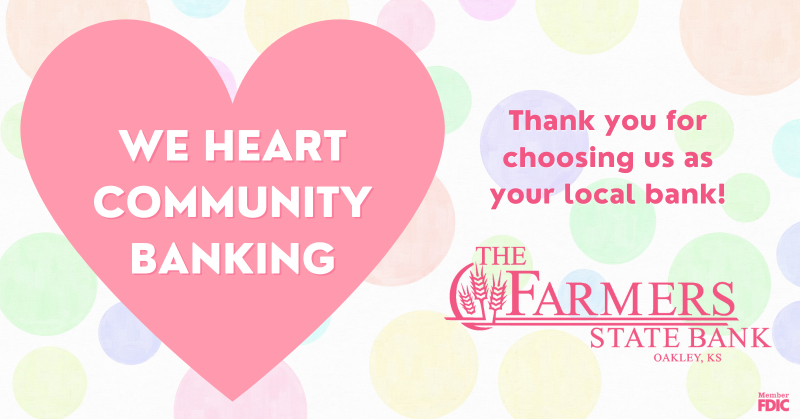 Happy Valentine's Day from Farmers State Bank! We heart being your locally-owned community bank and thank you for your support! #fallinloveFSB #betterbanking #hometownbank #communitybank #fsboakley