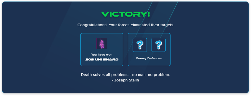 I have just won 302 Uni Shard in battle in <a href="/Kryptoria/">Kryptoria</a>