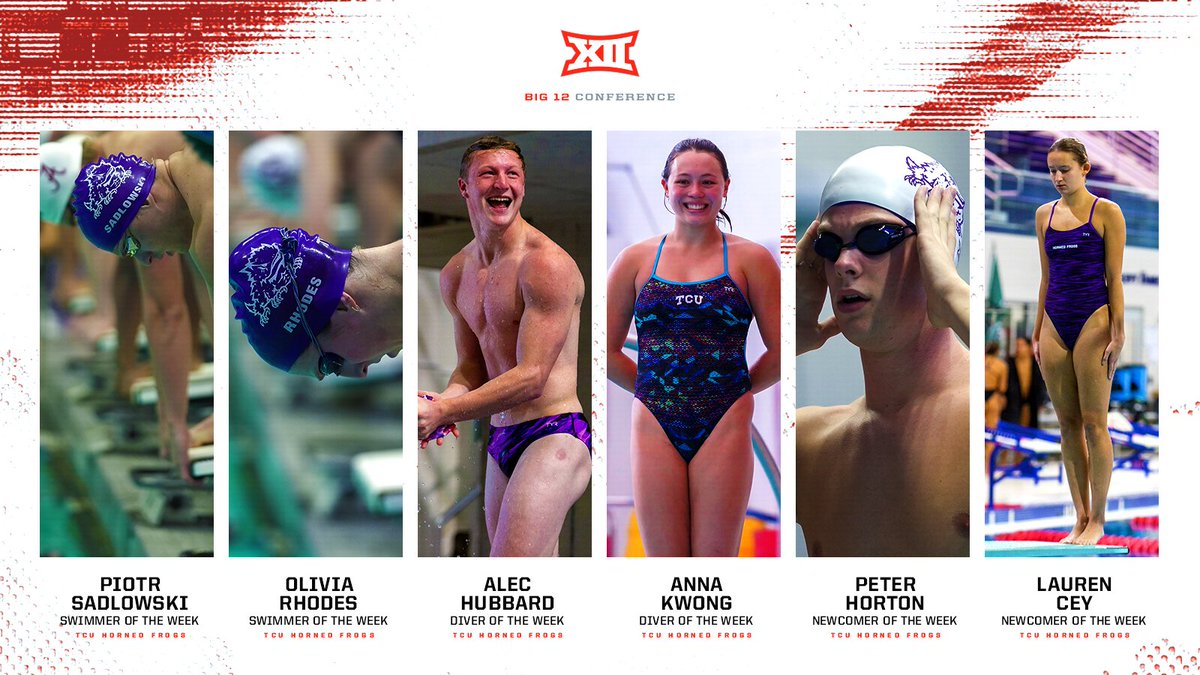 .<a href="/TCUswimdive/">TCU Swim & Dive</a> sweeps this week's #Big12SD Swimmers &amp; Divers of the Week 🏊 

📰 big12.us/3CFLiHQ