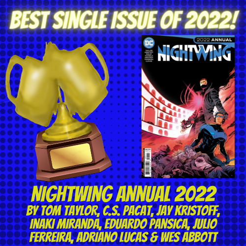 And the #CHEERSIE🍻 winner for BEST SINGLE ISSUE OF 2022 is...#NIGHTWING ANNUAL 2022 by <a href="/TomTaylorMade/">Tom Taylor</a> <a href="/cspacat/">C.S. Pacat</a> <a href="/misterkristoff/">Jay Kristoff News/Updates</a> <a href="/InakiMiranda/">Inaki Miranda</a> @edupansica JULIO FERREIRA <a href="/fxstudiocolor/">Adriano Lucas</a> &amp; WES ABBOTT!
Catch the show hosted by <a href="/cheerstocomics/">Cheers To Comics! Podcast🍻</a>
 &amp; <a href="/ODPHpodcast/">The ODPH Podcast</a>👉tiny.cc/om53vz