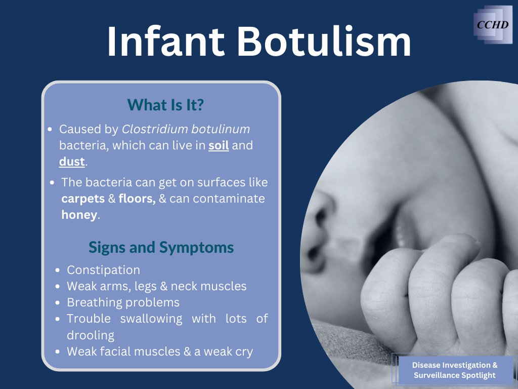 ChescoHealth's tweet photo. Parents of babies, watch out for the tell-tale signs of #infantbotulism &amp; learn how to prevent it. All babies are at risk until their 1st birthday. With early diagnosis &amp; medical attention, they should fully recover. #ChescoHealth More here: https://t.co/Oq9iirSAPI. https://t.co/YhCRGFodH7