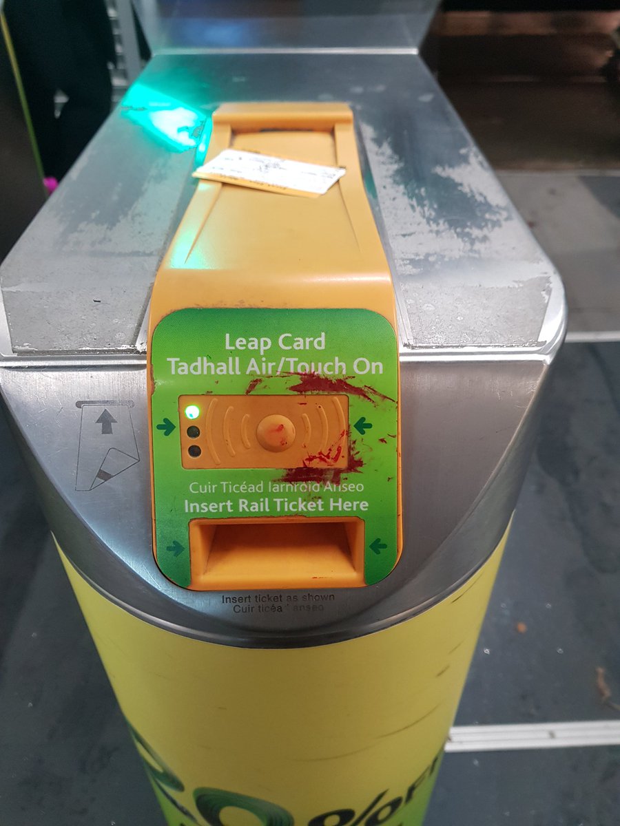 rottenredpepper's tweet photo. Hi @IrishRail 

Just flagging a red substance that looks like blood smeared all across a few Leap Card panels at Lansdowne Road station this evening. https://t.co/Zd7CysotHQ