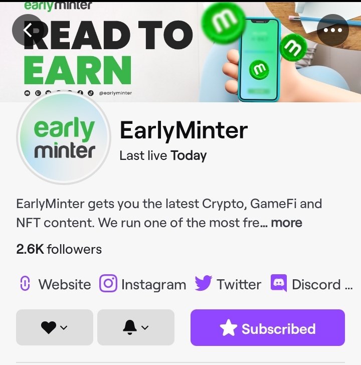kgblackhatrider's tweet photo. Guys thrilled for the #readtoearn #dApp make sure that you follow @EarlyMinter on twitch tv & mint #mintytoken while watching the stream! π
https://t.co/bFlNN9ucaC
For more info and updates Join Earlyminter awesome Discord community
https://t.co/8ViQ9rx0n7 https://t.co/DXb7wysaHj