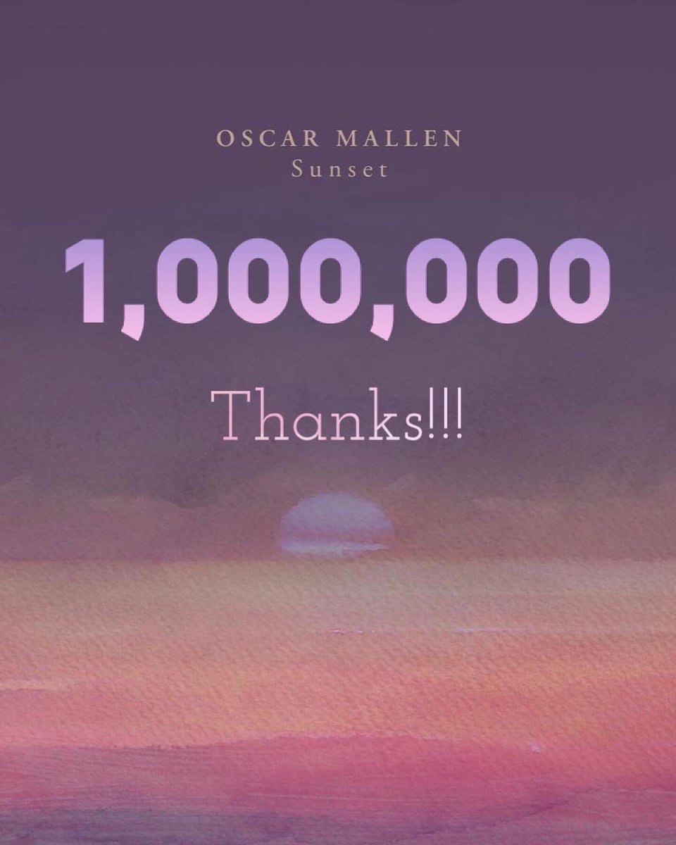 OscarMallensnd's tweet photo. Today is really a special day for me, Sunset has surpassed 1,000,000 streams.
Many thanks to everyone who has helped to get this milestone! and @spotify
#spotify #spotifyforartist #milestone #1million #paceful #piano #solopiano #1million https://t.co/fgSd3T1pEc