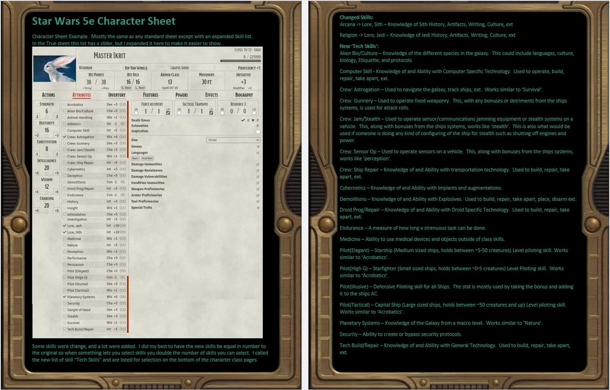 IkritLore's tweet photo. Here's the Character Sheet setup I have for Star Wars 5e.
https://t.co/9mQ9lZLKIX
#StarWars #Dnd #DnD5e #StarWars5e #OGL https://t.co/V5DlMw0V1e