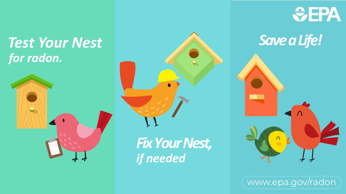 EPAregion7's tweet photo. Testing for #radon is easy and inexpensive, and it's the only way to know your home’s radon level. #TestYourNest https://t.co/y4GHhYXsXJ https://t.co/XxM8Pkz3SQ