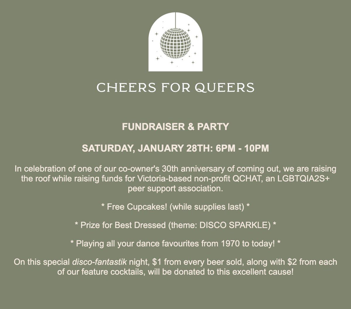 Small Gods Brewing (@smallgodsbrew) on Twitter photo In celebration of co-owner <a href="/sierraskyegemma/">Sierra Skye Gemma</a>’s 30th Anniversary of coming out, we are hosting a Fundraiser & Party to support local #queer peer-support association #Qchat. Come out and party, ✨ DISCO SPARKLE✨ style! In celebration of co-owner <a href="/sierraskyegemma/">Sierra Skye Gemma</a>’s 30th Anniversary of coming out, we are hosting a Fundraiser & Party to support local #queer peer-support association #Qchat. Come out and party, ✨ DISCO SPARKLE✨ style!