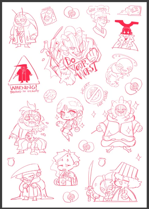 bleach sticker sketches! i stuck with the seireitei arc for ichigang for this one. still have a ton of op &amp; ofmd sheets to work on but slowly getting there :) https://t.co/FmrcDGrbGn 