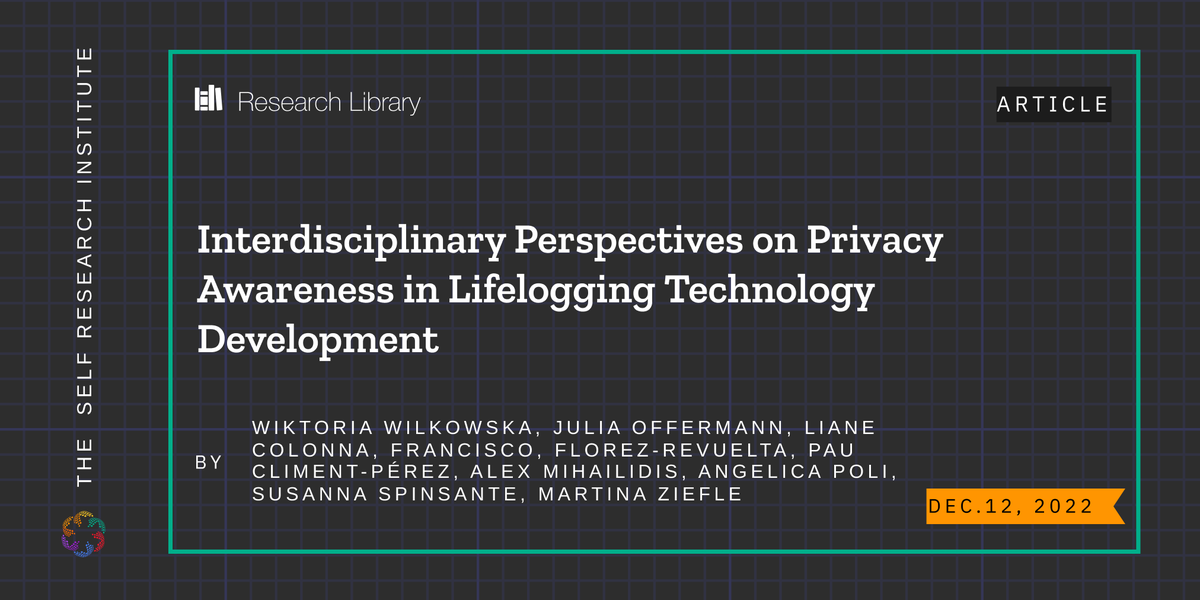 theselfresearch's tweet image. "Interdisciplinary Perspectives on Privacy Awareness in Lifelogging Technology Development" by Wiktoria Wilkowska et al. has been added to our digital library.

Find it here: selfresearch.org/research/inter…

#privacy #lifelogging #technology #technologydevelopment
