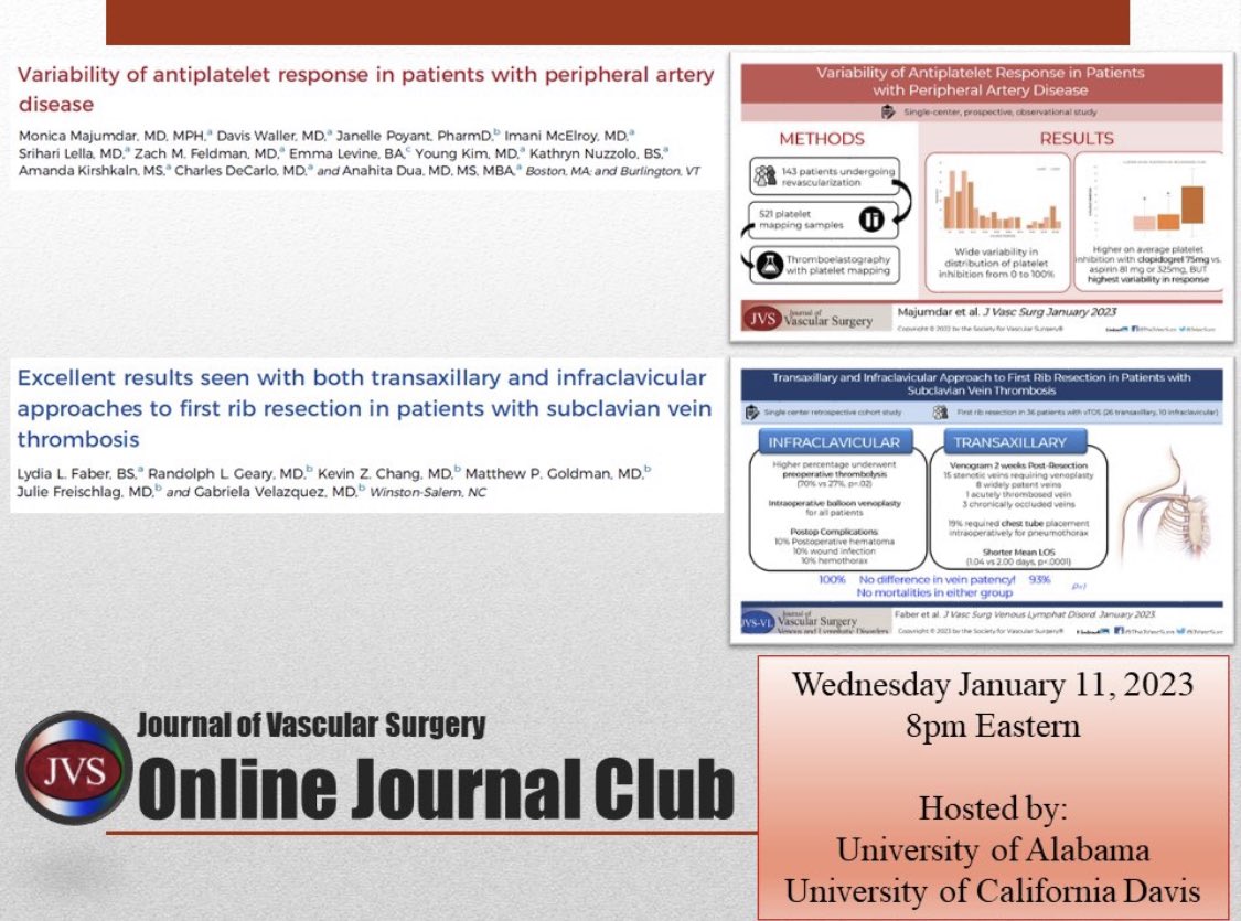 Monica Majumdar, MD MPH (@monica_majumdar) on Twitter photo What really happens when we prescribe PAD patients ASA/plavix? Thrilled to be joining <a href="/AnahitaDua/">Anahita Dua MD MS MBA FACS</a> with <a href="/UABVascular/">UAB Vascular Surgery</a> for the <a href="/JVascSurg/">Journal of Vascular Surgery</a> Journal Club tonight to discuss antiplatelet variability!! Register below! <a href="/MGHVascular/">Mass General Vascular</a>
us02web.zoom.us/meeting/regist… What really happens when we prescribe PAD patients ASA/plavix? Thrilled to be joining <a href="/AnahitaDua/">Anahita Dua MD MS MBA FACS</a> with <a href="/UABVascular/">UAB Vascular Surgery</a> for the <a href="/JVascSurg/">Journal of Vascular Surgery</a> Journal Club tonight to discuss antiplatelet variability!! Register below! <a href="/MGHVascular/">Mass General Vascular</a>
us02web.zoom.us/meeting/regist…