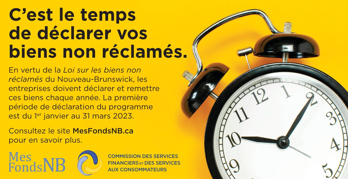 Les détenteurs trouveront de plus amples renseignements sur le programme des biens non déclarés sur fcnb.ca/fr et sur le portail MesFondsNB.
<a href="/FCNB_/">FCNB.ca</a>