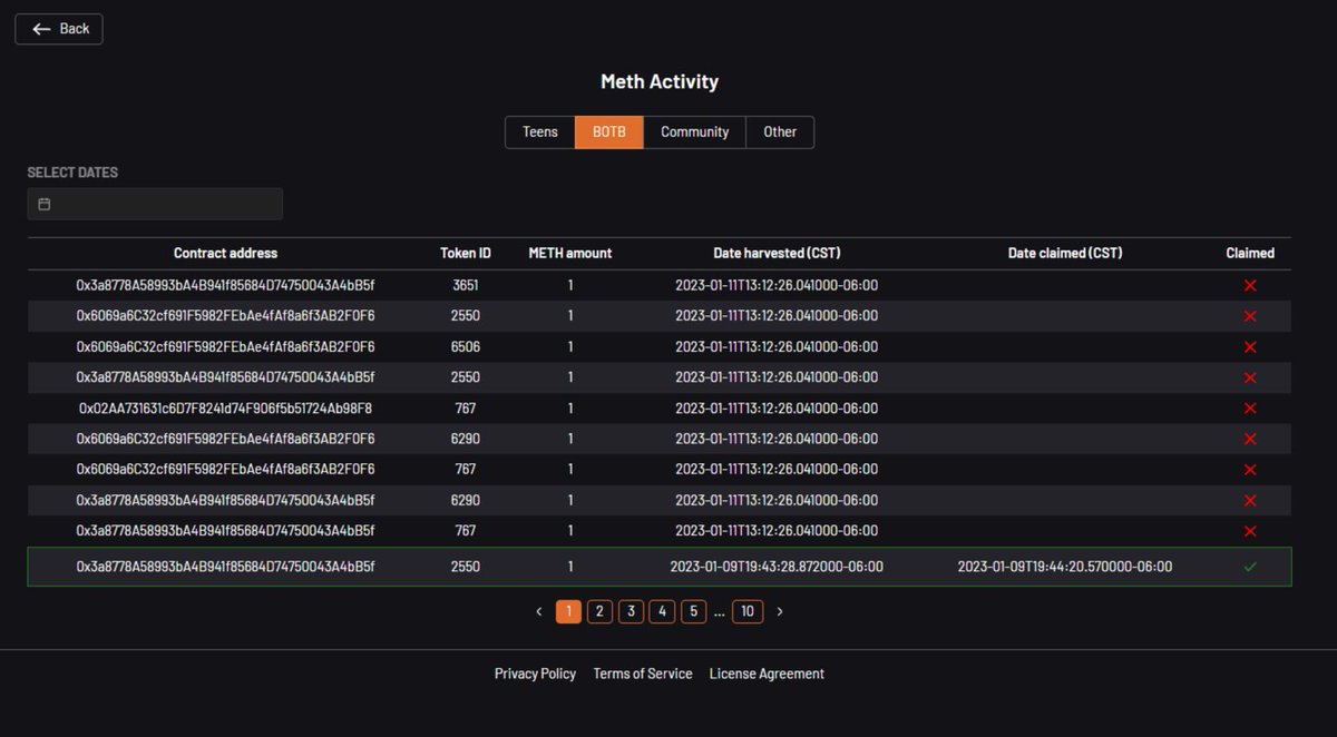 xpickr's tweet image. UPDATE:

Click METH Activity to see your daily log of harvesting and claiming per asset  

#BAPtech