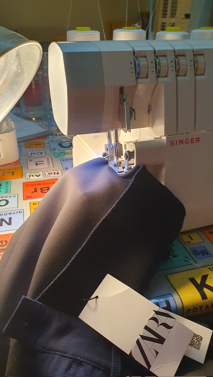 jurassicg1rl's tweet image. People who are under 5ft 2in will understand my pain here. I am overlocking hems for Zara trousers designed for an 8ft tall woman 😭😬 #sewing #overlocker