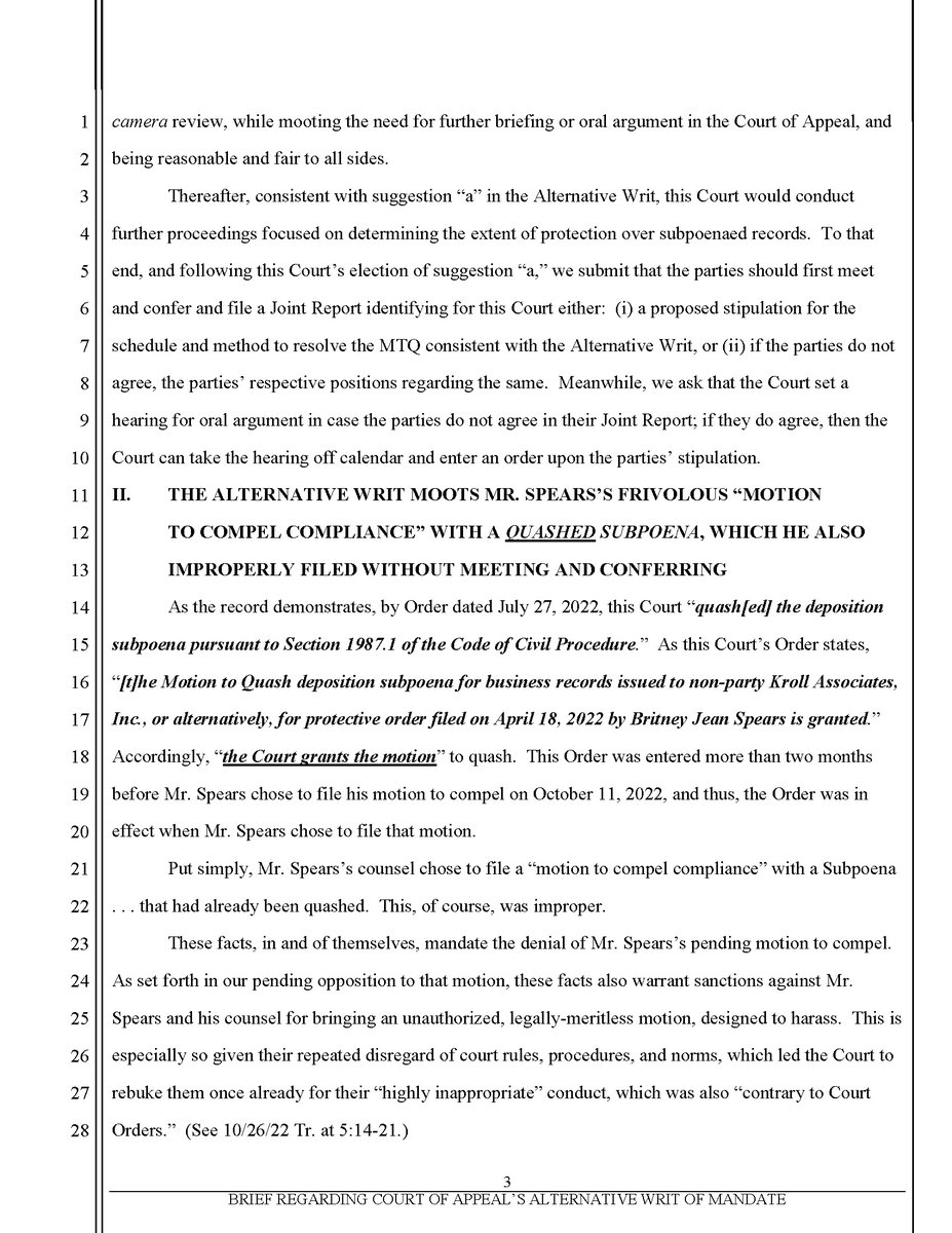 BritneyDocs's tweet photo. 🌹 1.9.23 BRIEF OF BRITNEY JEAN SPEARS AND KROLL ASSOCIATES, INC. REGARDING THE COURT OF APPEAL’S ALTERNATIVE WRIT OF MANDATE AND JULY 27, 2022 ORDER QUASHING SUBPOENA TO KROLL ASSOCIATES, INC.

6 pages + 4 exhibits
28 total pages - 1/8

#JusticeForBritney https://t.co/mzipDwe4xx