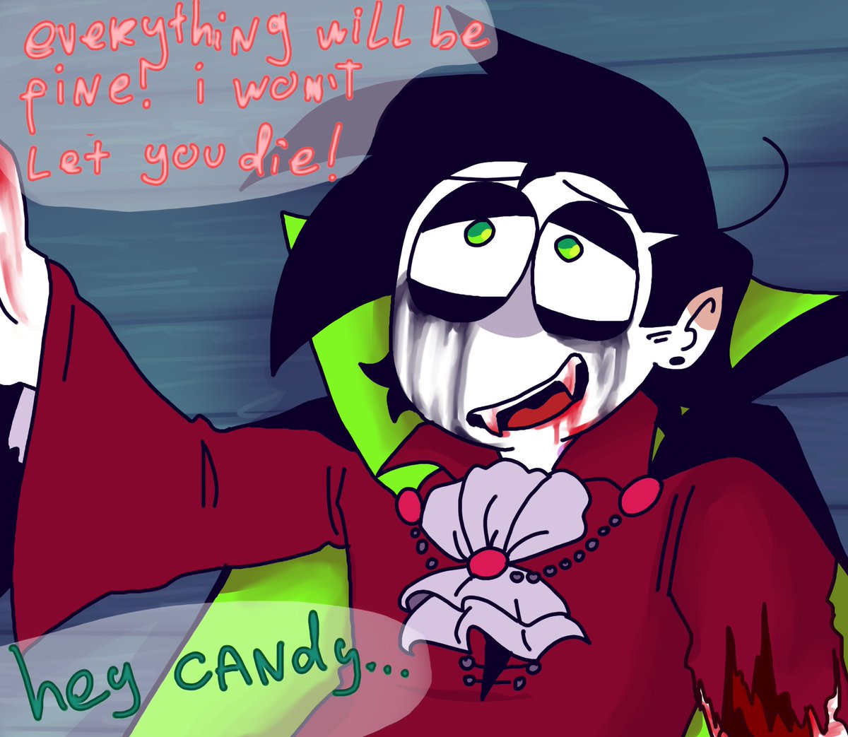 Limbred's tweet photo. I want to cry.... 😨😭

a small comic that is not related to my AU at all
#spookymonth #spookymonthfanart #spookymonthstreber #spookymonthkevin #kevinxstreber #candybats #comic https://t.co/PI3ABjdyvA
