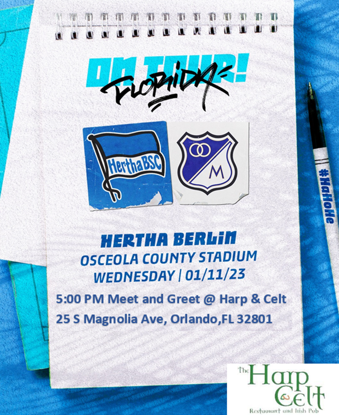 ⚽️ 🇩🇪 Hertha Berlin meet and greet today! 📷

Come join us at 5PM as we'll be hosting the Bundesliga club Hertha BSC's players and head coach to sign autographs, take pictures and meet fans ahead of their match vs Millonarios.

We'll also be raffling off match, and more!