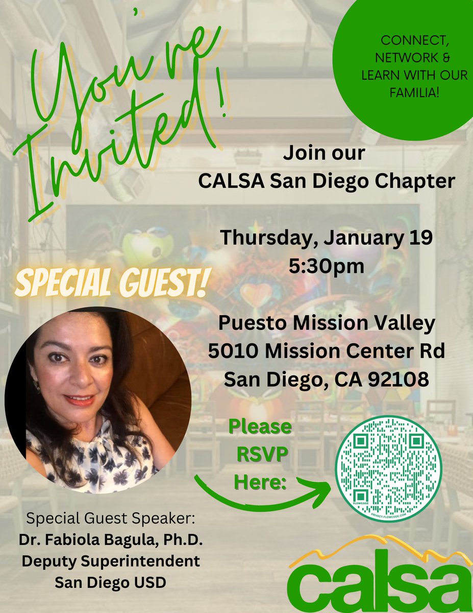 If you are in the San Diego area on Jan 19th ~ Come out and join the CALSA familia at Puesto in Mission Valley for a great evening of networking! @RC_Educator @abram_jimenez_ @FabiBagulaPhD @Doctora_Vargas @JoelGarciaEdD @ChrisGocke @calsatdavis