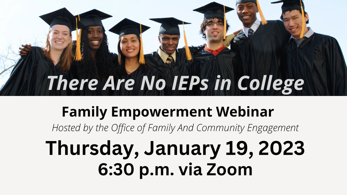 cpschoolsva's tweet photo. Our next @CPSFACE Family Empowerment Webinar will focus on helping students with IEP's transition to college. College and university representatives will be available to answer questions.

Register to attend the January 19, 2023, event online at: https://t.co/uY2J6z38xU https://t.co/YQg9vej7my