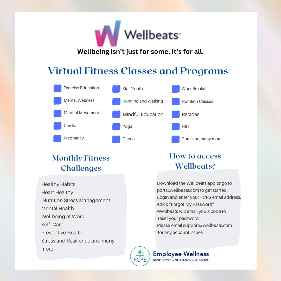 FCPSWellness's tweet photo. Wellbeats is free for all benefit-eligible FCPS employees. New members that subscribe will be entered in a Raffle. https://t.co/hrD6fXjTmB #Wellbeats #FCPSWellness @wellbeats https://t.co/mrnGkeKOIR