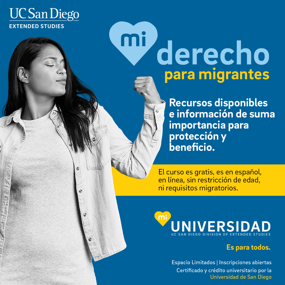 esmiuniversidad's tweet image. ¡Los derechos de los migrantes en los EEUU empieza hoy! Inscripciones cerradas para el término de invierno. Más cursos van a hacer ofrecidos para el término de primavera. Estén atentos para más información, muy pronto. 
#cursosenespañol #CursosEnLínea