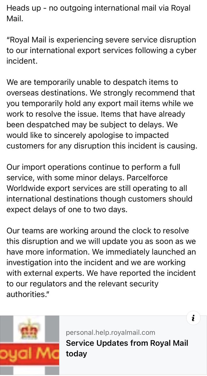 Billa on Twitter "Royal Mail is having issues with International"
