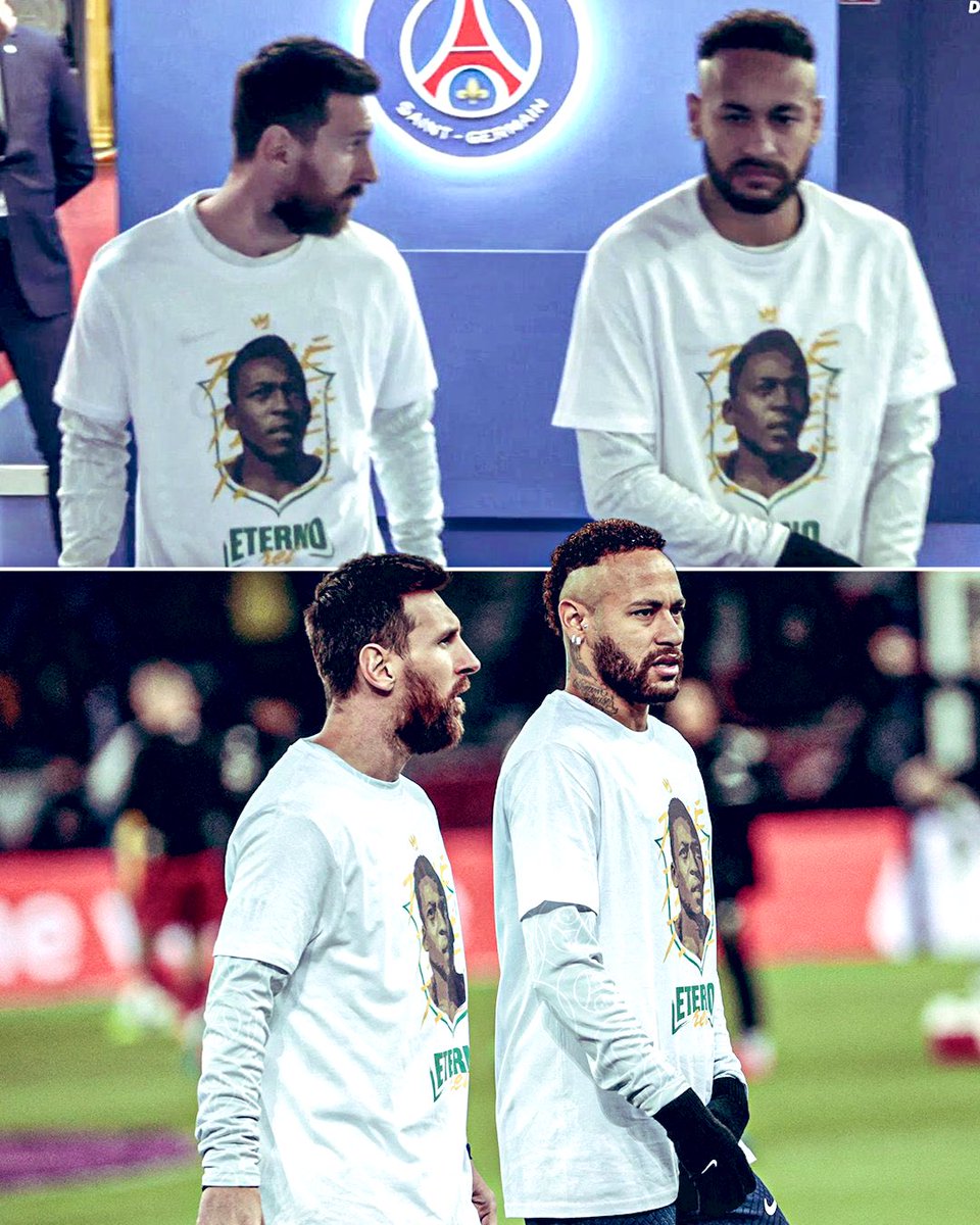 mygtvsports's tweet image. Lionel Messi and Neymar in  a Pele t-shirt as they warmup for their game against Angers. 

Real recognize real 👍🏾

#GTVSports