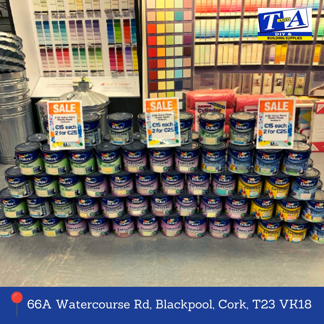 Clearance sale. ✨✨✨

Add a splash of colour to your home with Dulux 2.5 ltr matt, soft sheen, and easycare. 

€15 each or 2 for €25. 

Grab yours at: 

📍 66A Watercourse Rd, Blackpool, Cork, T23 VK18