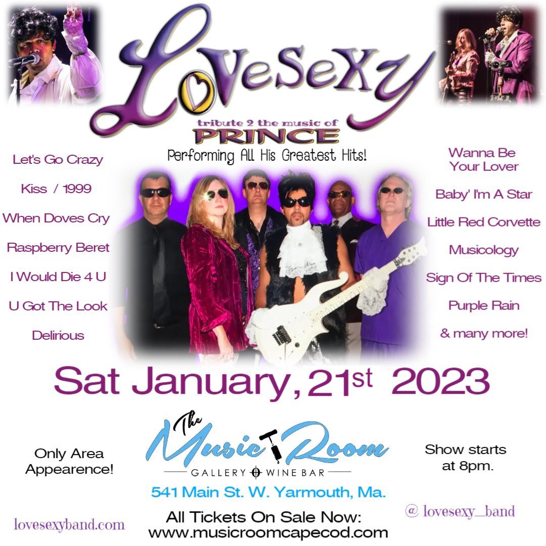 'The Music Room' presents a special performance of @LoVeSeXy_band  1/21/23 at The Music Room West Yarmouth, MA.  musicroomcapecod.com
TIX: tinyurl.com/LoVeSeXy-Music… #capecodonline #capecodtoday #prince #capecodchronicle #barnstablepatriot #hyannisnews #provincetownindependent