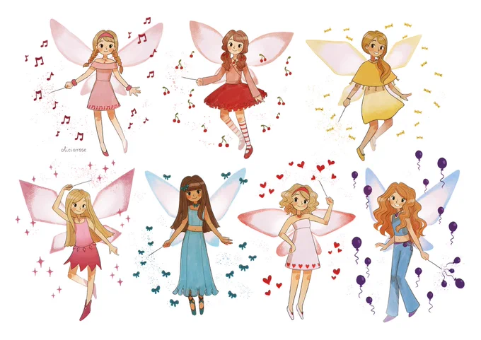 Every year since 2020 I've been redrawing a set of fairies from one of my favourite childhood series - the Rainbow Magic Fairies 2023 - Weather Fairies 2022 - Party Fairies 2021 - Jewel Fairies 2020 - Rainbow Fairies  