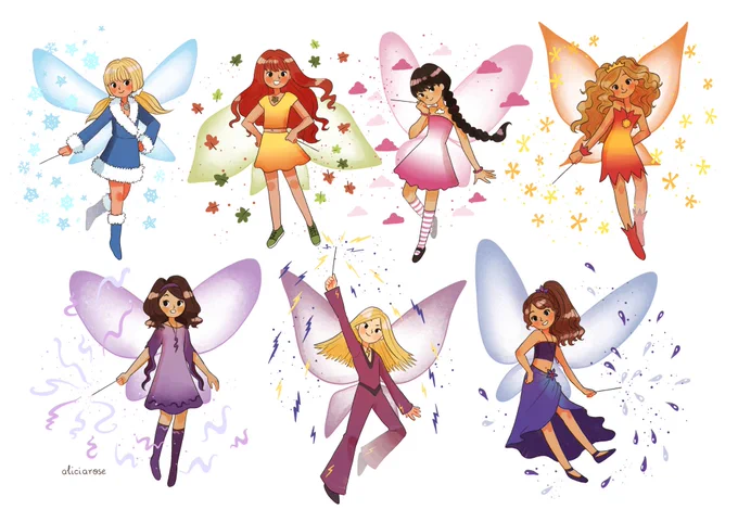 Every year since 2020 I've been redrawing a set of fairies from one of my favourite childhood series - the Rainbow Magic Fairies 2023 - Weather Fairies 2022 - Party Fairies 2021 - Jewel Fairies 2020 - Rainbow Fairies  