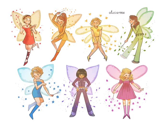 Every year since 2020 I've been redrawing a set of fairies from one of my favourite childhood series - the Rainbow Magic Fairies 2023 - Weather Fairies 2022 - Party Fairies 2021 - Jewel Fairies 2020 - Rainbow Fairies  
