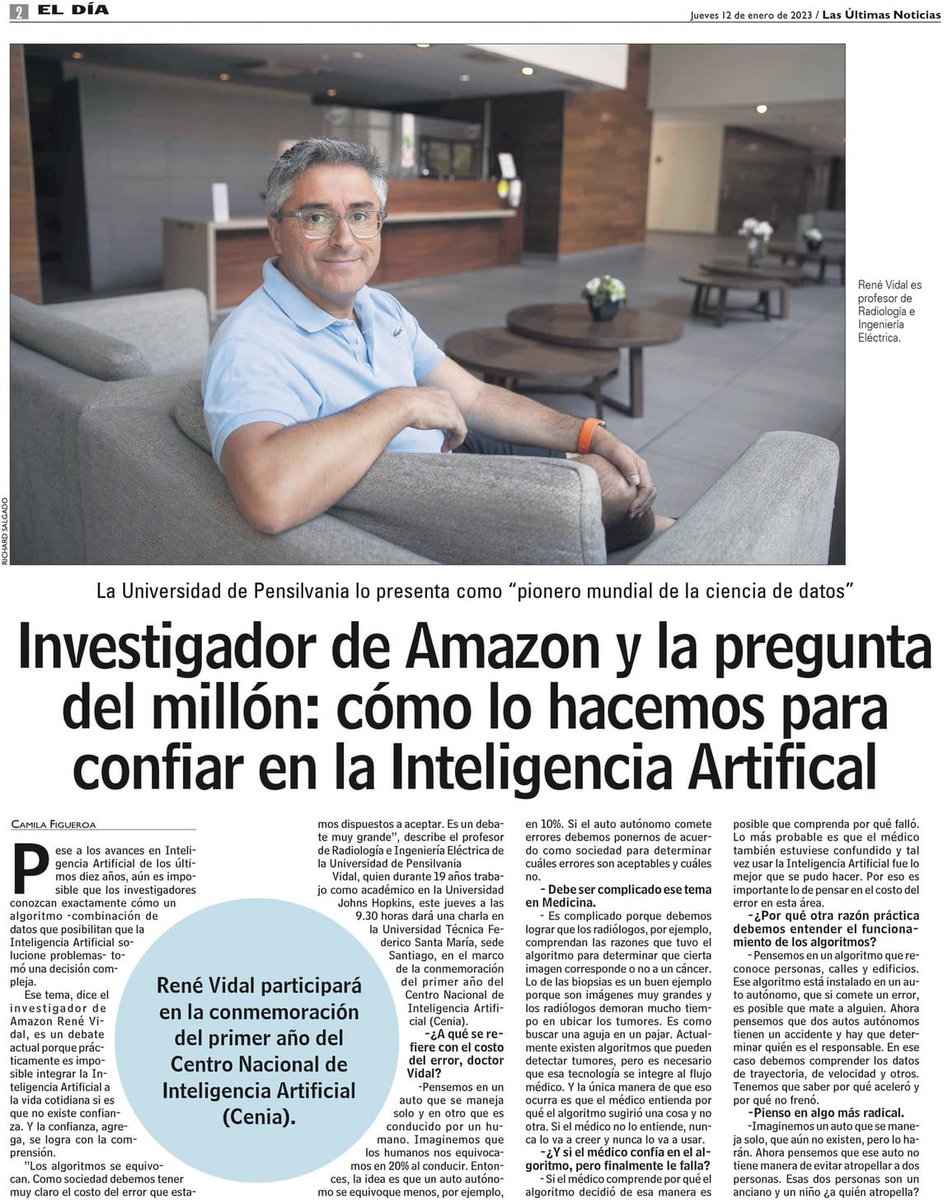 cen_ia's tweet photo. René Vidal, académico de @JohnsHopkins, @Penn e investigador de #Amazon, es parte del Comité Asesor Internacional @cen_ia, y mañana dará una charla magistral durante la celebración de nuestro primer aniversario🦾 @CentrosAnid 👉 https://t.co/fJKoKrceKz https://t.co/rzVjo8z049