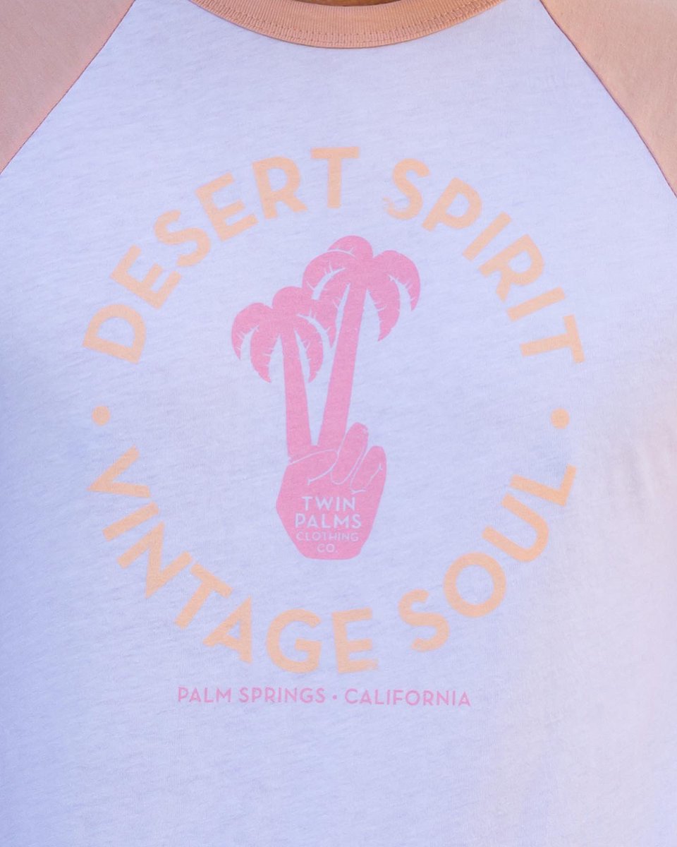 Feel all those desert vibes in our Spirit Soul Raglan. Inspired by desert hues and featuring our “peace palms” graphic, it’s available now at TwinPalmsCo.com 🌴✌🏼🌴
.
#retro #palmsprings #desertvibes #desert #desertlife  #styleinspo #coachellavalley #fashion #style
