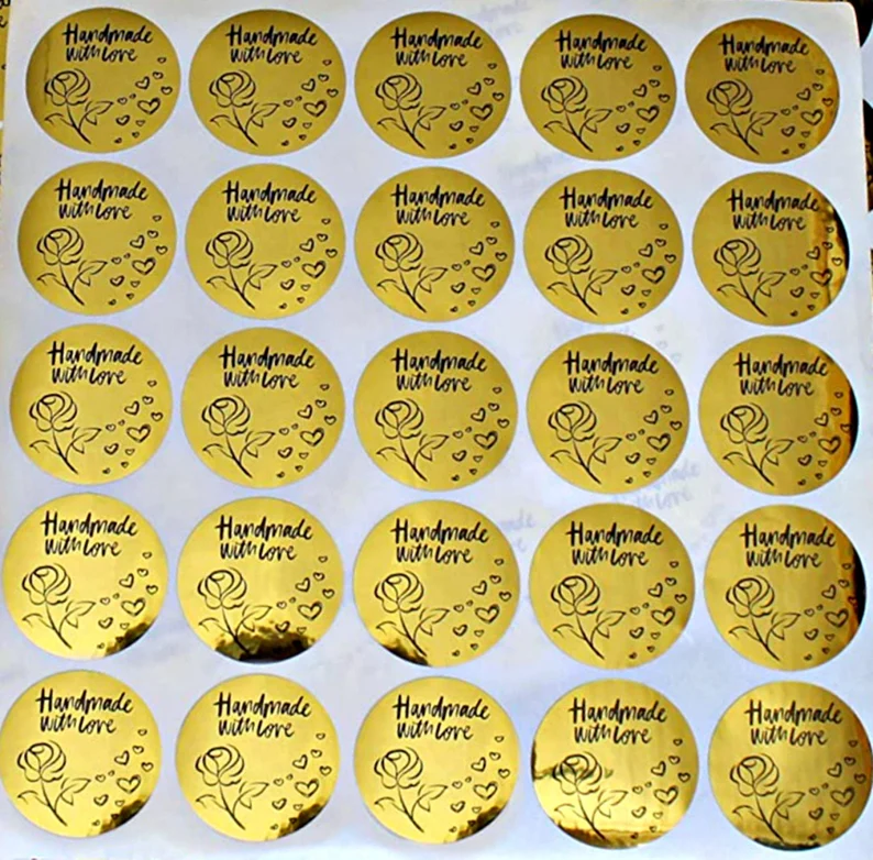 1.5' Handmade With Love Stickers, Gold Foil Background with Rose and Hearts #DIMaxSupplies #bagsandstickers #handmadewithloverstickers #goldfoilbackground #roseandhearts #businessstickers #shopsupply #businesssupply #craftsupply  etsy.me/3lHVE1D