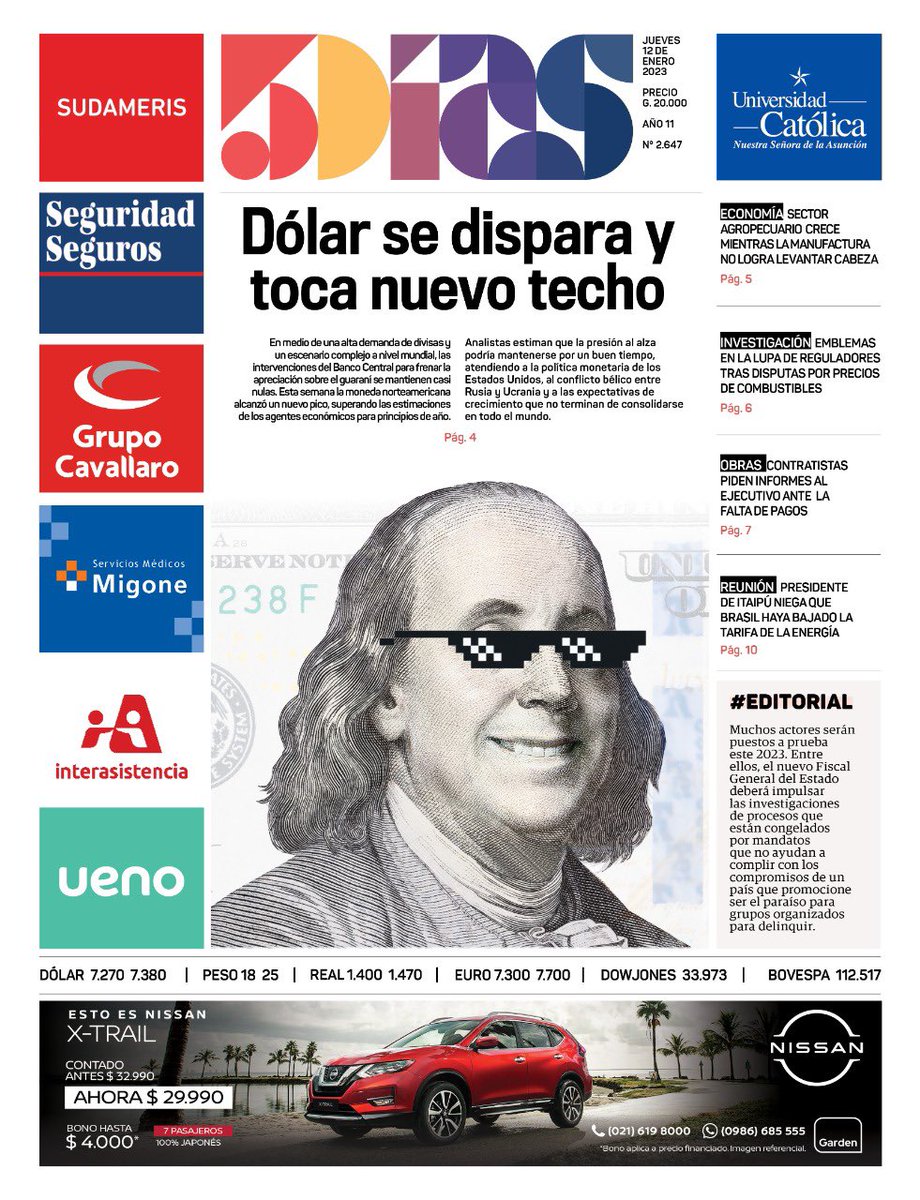 esampras's tweet photo. Portadas principales de @5diasPY #5dSummer #5díasX y @elindepy 12.01.2023 https://t.co/ivCMomX6T2