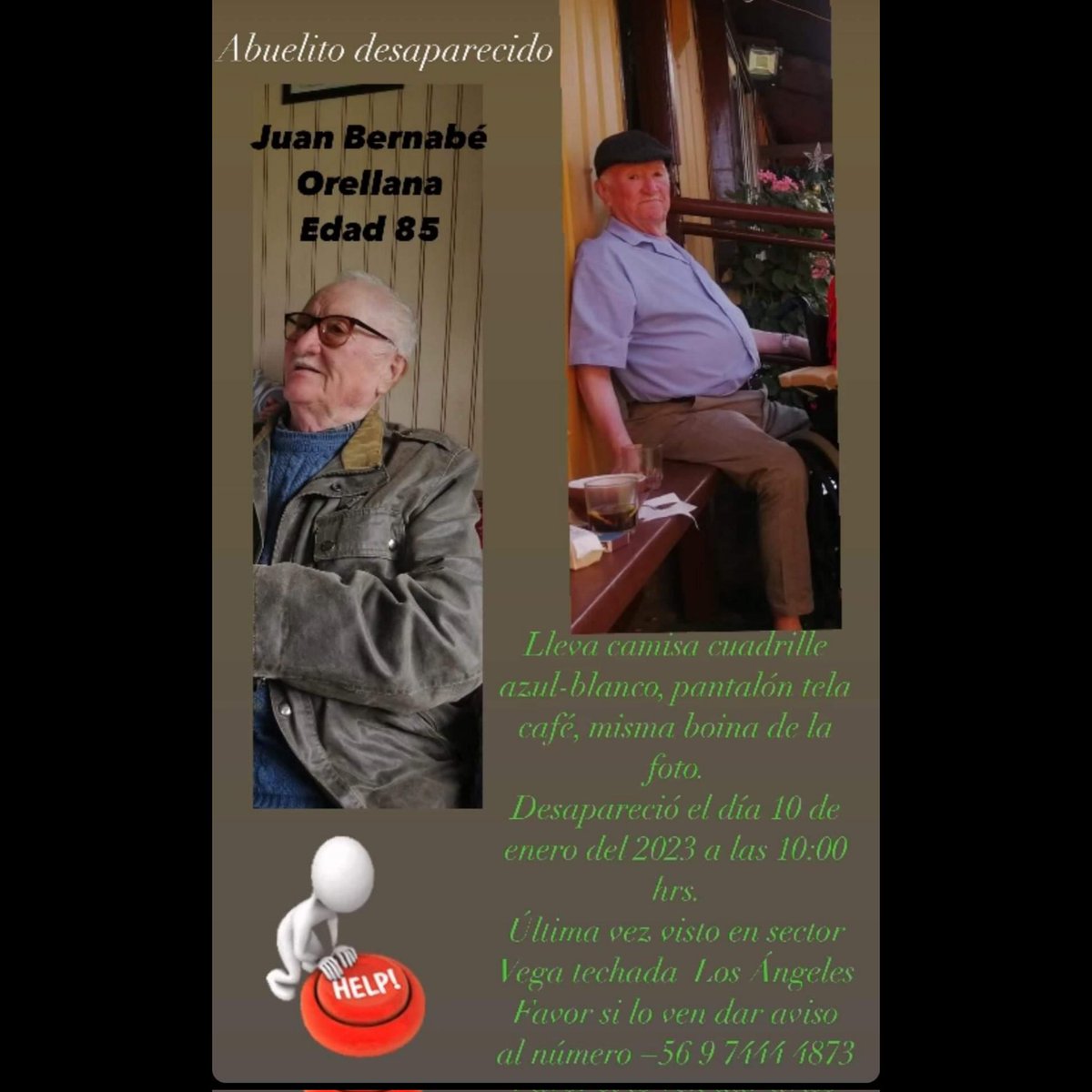 ElEspectadoCl's tweet photo. #LosAngeleCL Se busca a abuelito extraviado. https://t.co/C5MVUPKACx
