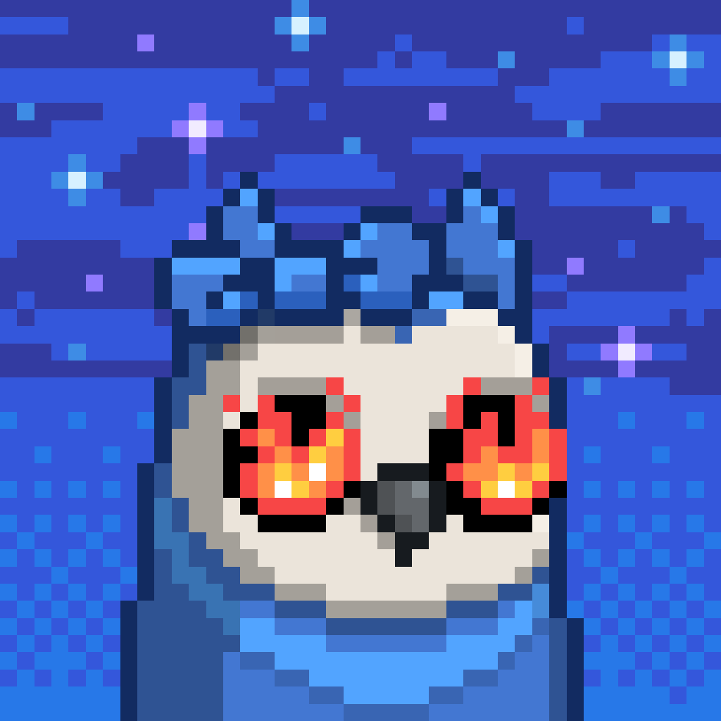 cereal_puff's tweet photo. Finally, my Moonbird is free and moved in-chain.  Eternal, forevermore, to infinity &amp; beyond!  Can my fire-eye be anymore blue? Blue bow, blue feather, blue background. @kevinrose https://t.co/e2VoV6wsLI