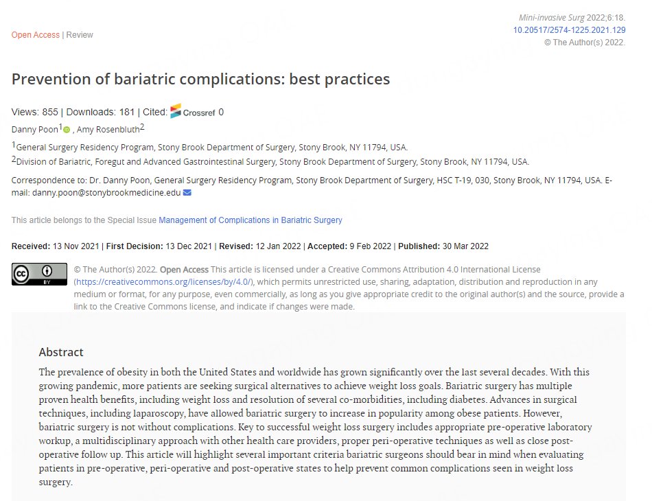 JudithDuan's tweet image. 🤩Hot article： Prevention of bariatric complications: best practices
😊Link：misjournal.net/article/view/4…
@ASMBS @JaimePonceMD @surgeonramirez